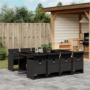 vidaXL 9 Piece Poly Rattan Patio Dining Set in Black