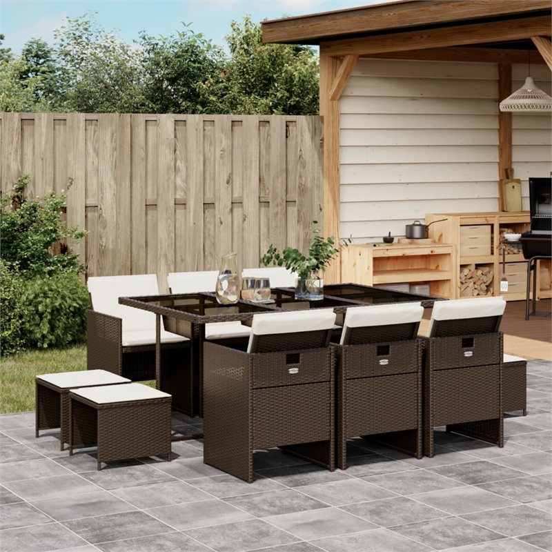 vidaXL 11 Piece Poly Rattan Garden Dining Set in Black/Cream White