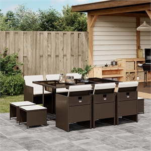 vidaXL 11 Piece Poly Rattan Garden Dining Set in Black/Cream White