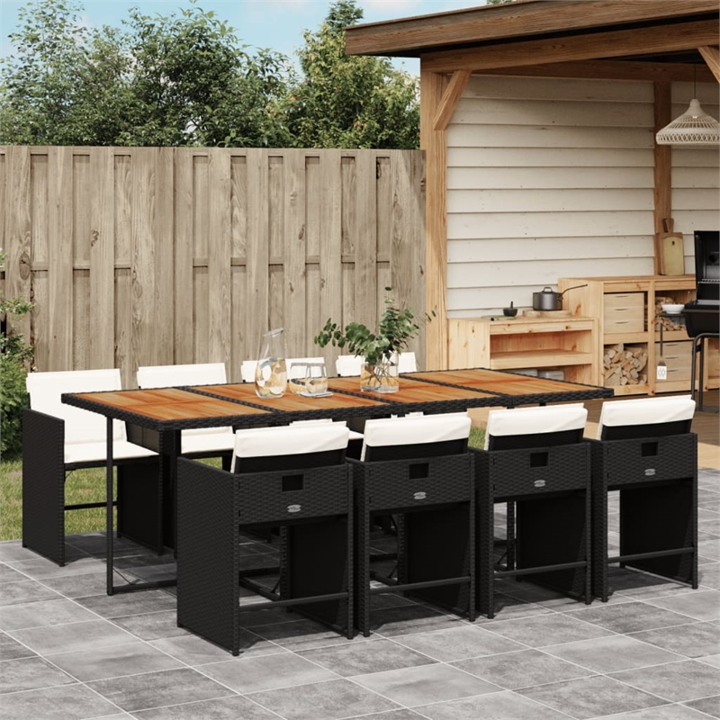vidaXL 9 Piece Rattan Patio Dining Set in Brown/Cream white/Black