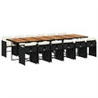 vidaXL 13 Piece Rattan Patio Dining Set with Cushions in Black and Brown