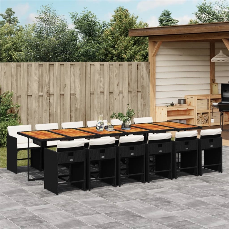vidaXL 13 Piece Rattan Patio Dining Set with Cushions in Black and Brown