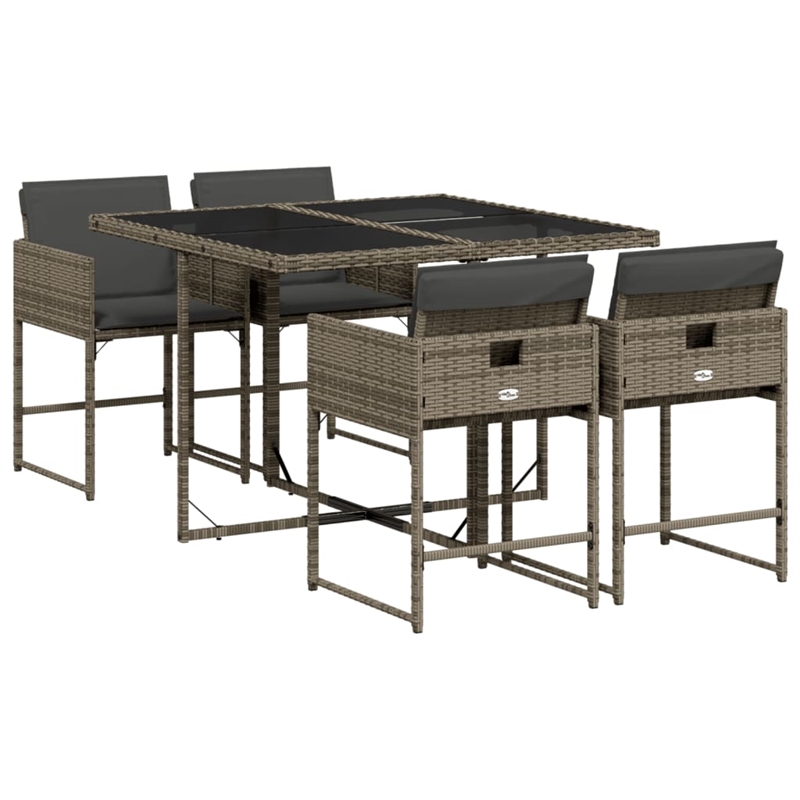 vidaXL 5 Piece Rattan Garden Dining Set in Black/Dark Gray