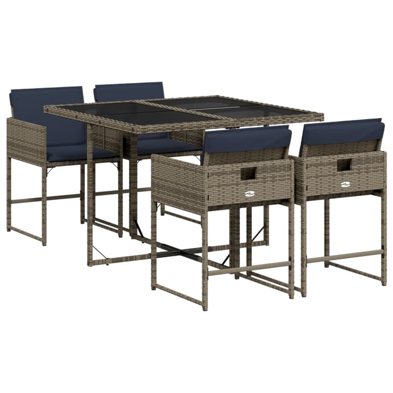 vidaXL 5 Piece Poly Rattan Patio Dining Set in Gray