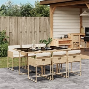 vidaXL 7 Piece Poly Rattan Garden Dining Set in Black/Cream White