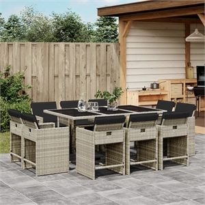 vidaXL 11 Piece Poly Rattan Patio Dining Set in Anthracite/Light Gray
