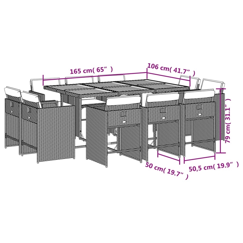 vidaXL 11 Piece Poly Rattan Patio Dining Set in Brown/Cream white/Black