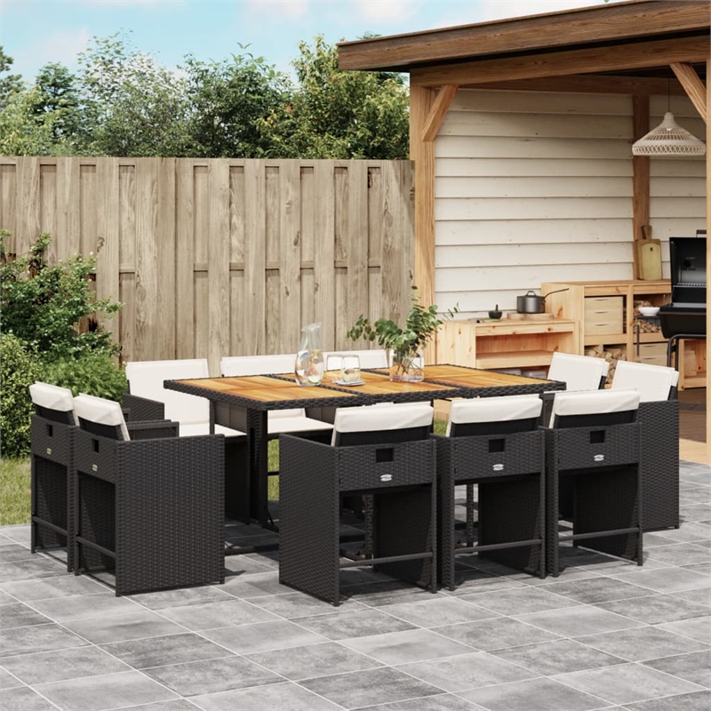 vidaXL 11 Piece Poly Rattan Patio Dining Set in Brown/Cream white/Black