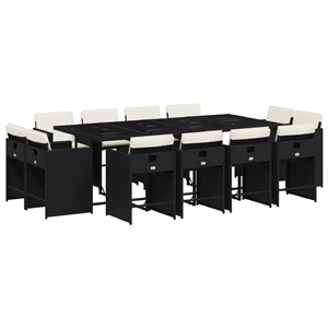 vidaXL 13 Piece Poly Rattan Patio Dining Set in Black