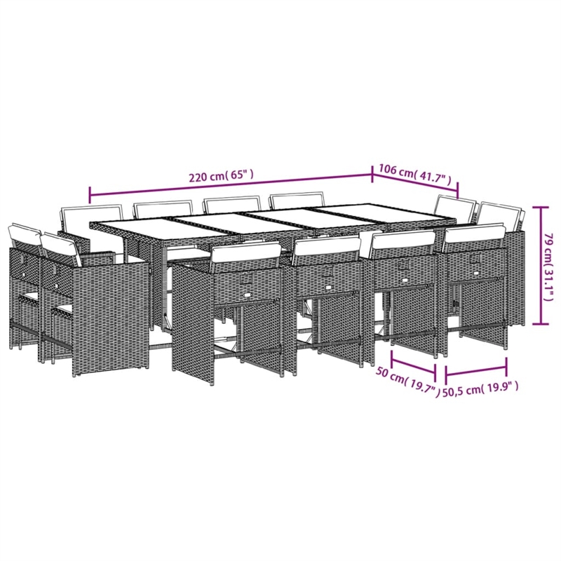 vidaXL Rattan Patio Dining Set in Black/Gray