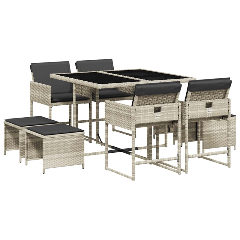 vidaXL 9 Piece Poly Rattan Garden Dining Set in Black/Anthracite/Light Gray