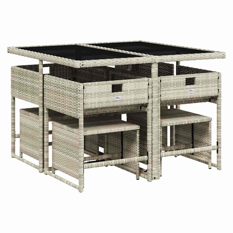 vidaXL 9 Piece Poly Rattan Garden Dining Set in Black/Anthracite/Light Gray