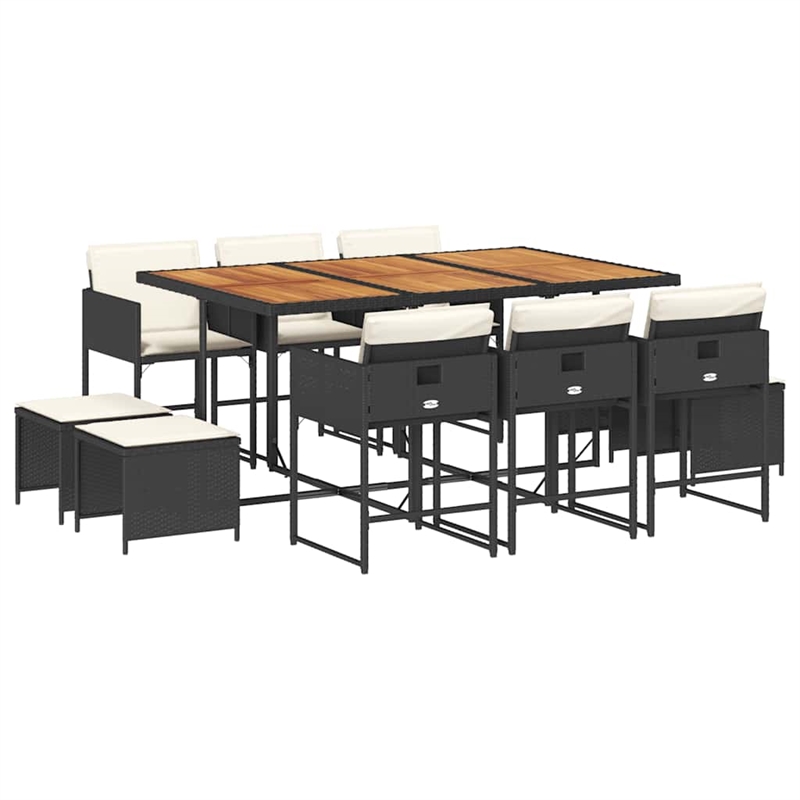vidaXL 11 Piece Poly Rattan Garden Dining Set in Black and Brown
