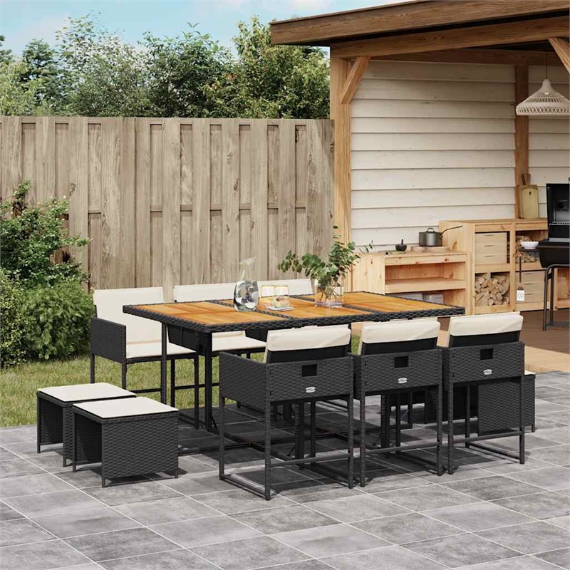 vidaXL 11 Piece Poly Rattan Garden Dining Set in Black and Brown