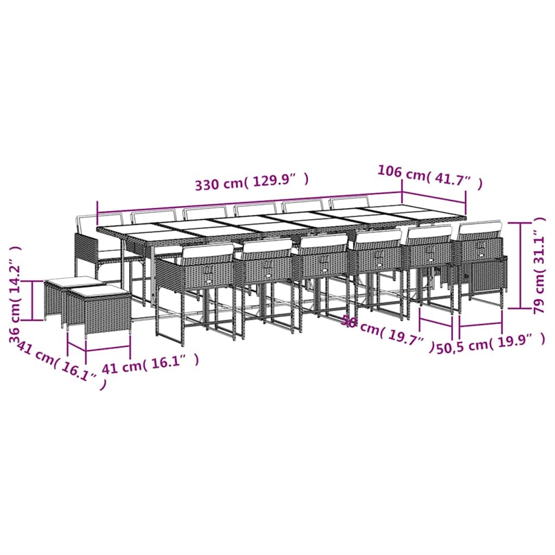 vidaXL 17 Piece Poly Rattan Garden Dining Set in Black/Cream White