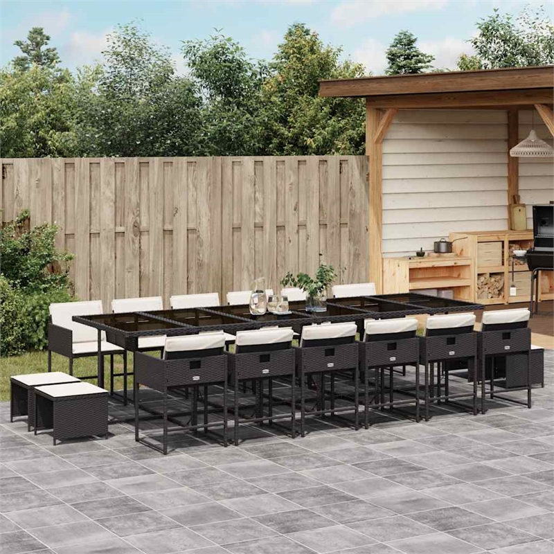 vidaXL 17 Piece Poly Rattan Garden Dining Set in Black/Cream White