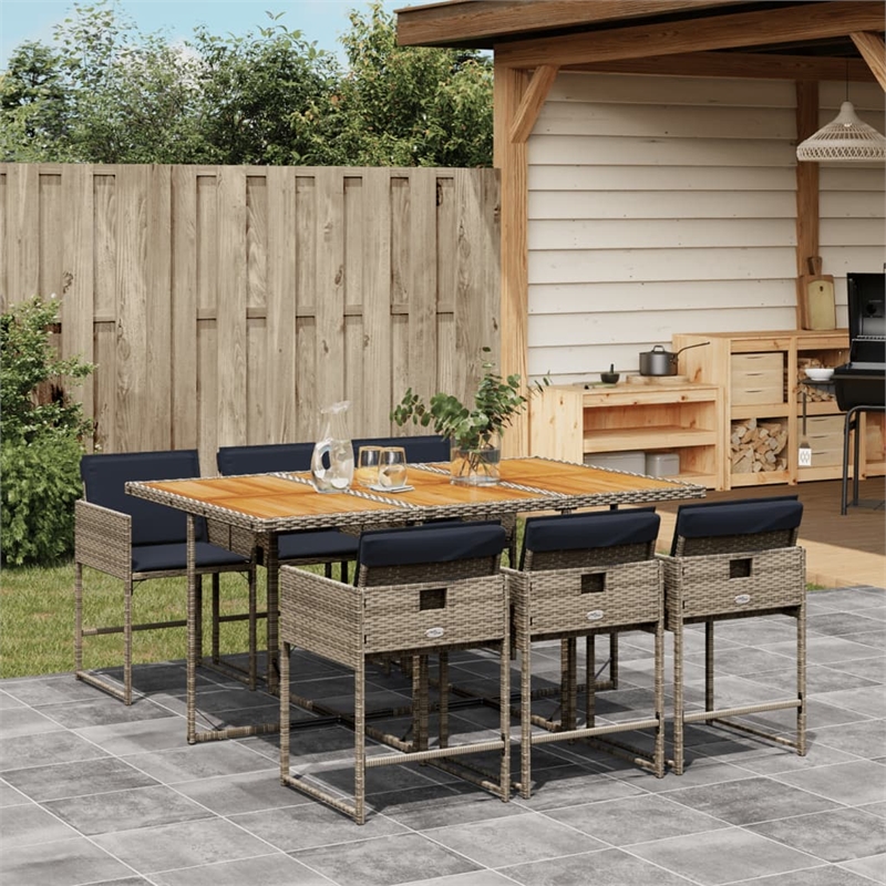vidaXL 7 Piece Poly Rattan Garden Dining Set in Gray and Brown