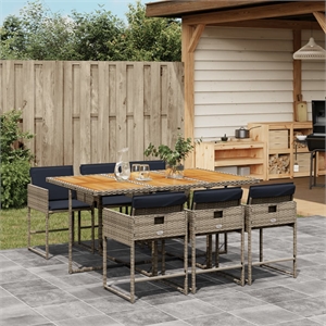 vidaXL 7 Piece Poly Rattan Garden Dining Set in Gray and Brown