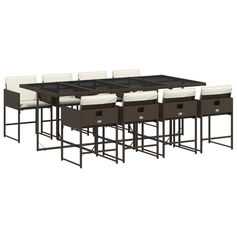vidaXL 9 Piece Poly Rattan Garden Dining Set in Brown/Cream white/Black