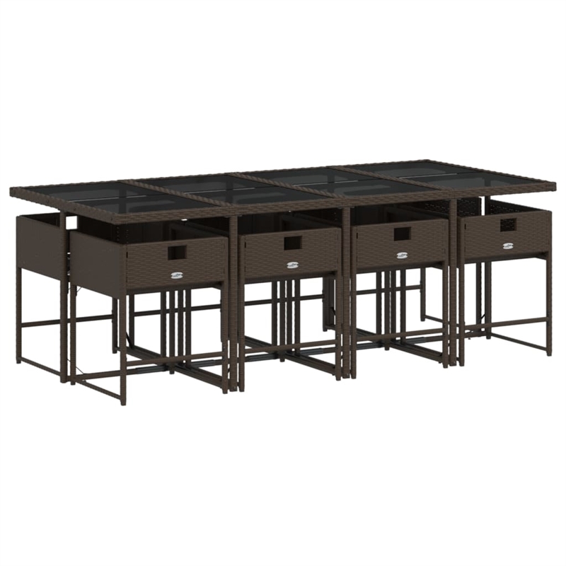 vidaXL 9 Piece Poly Rattan Garden Dining Set in Brown/Cream white/Black