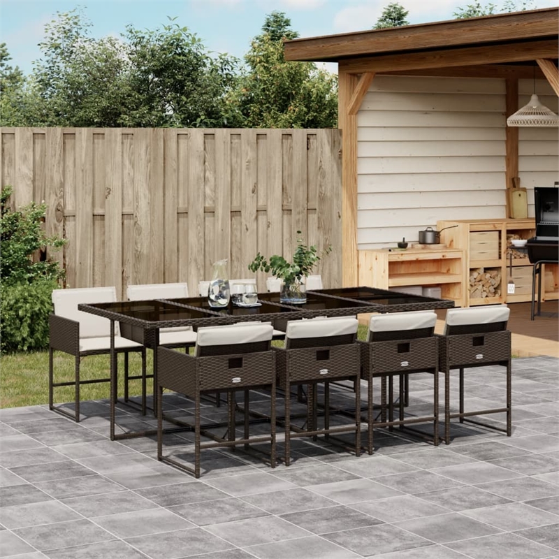 vidaXL 9 Piece Poly Rattan Garden Dining Set in Brown/Cream white/Black