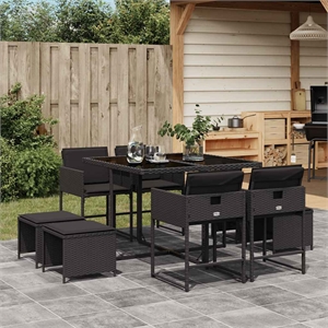 vidaXL 9 Piece Poly Rattan Garden Dining Set in Black