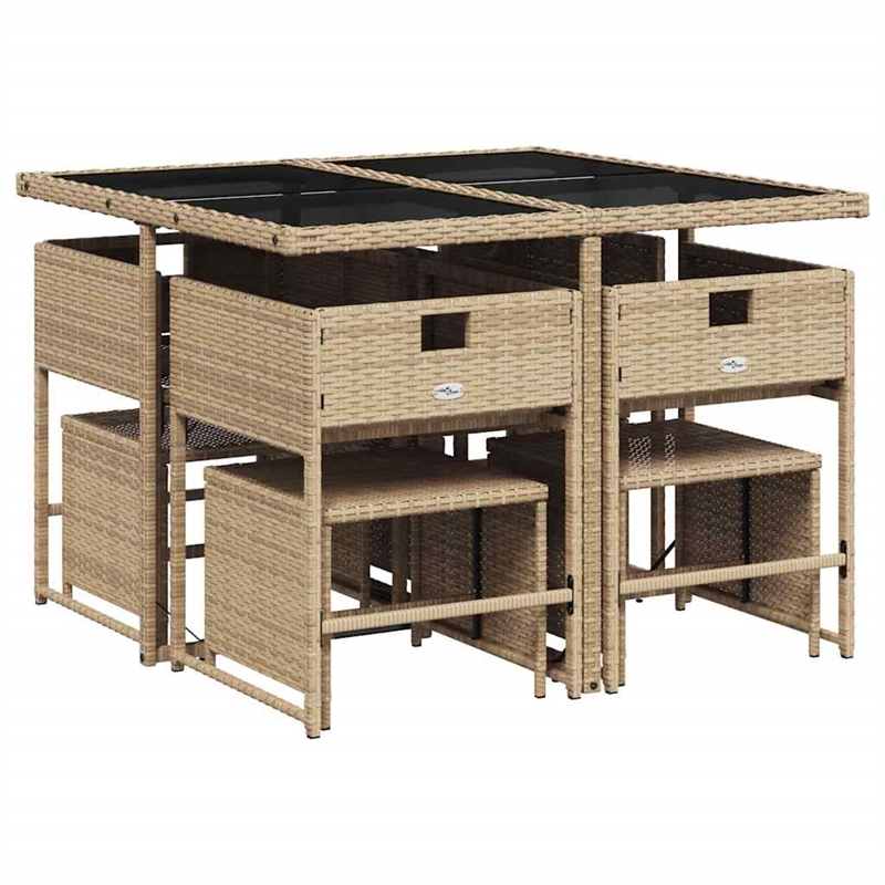 vidaXL 9 Piece Poly Rattan Garden Dining Set in Beige/Cream White/Black