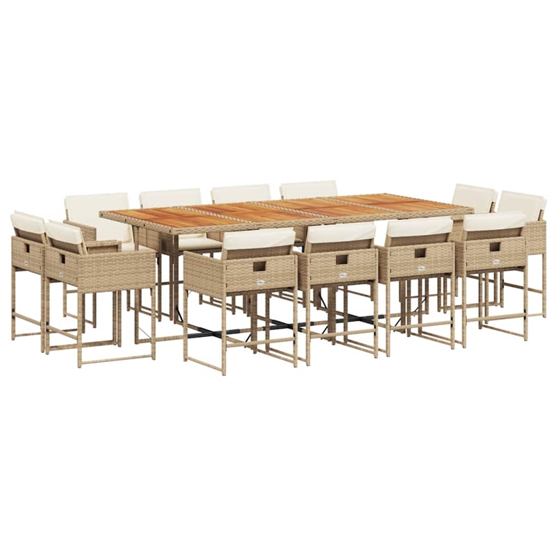 vidaXL 13 Piece Poly Rattan Patio Dining Set in Beige