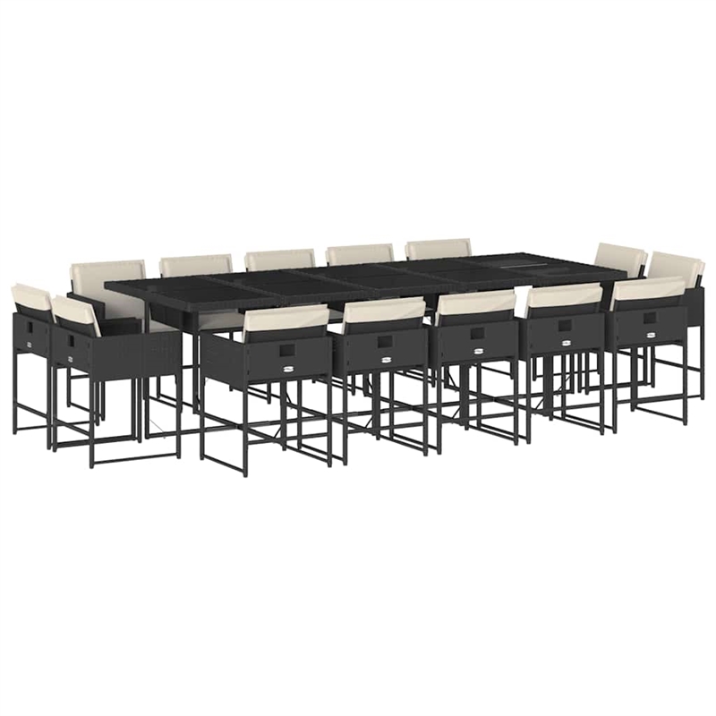 vidaXL 14 Piece Poly Rattan Patio Dining Set in Black/Cream White
