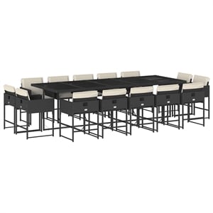 vidaXL 14 Piece Poly Rattan Patio Dining Set in Black/Cream White