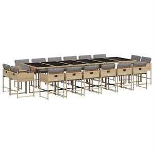 vidaXL 17 Piece Poly Rattan Patio Dining Set in Beige