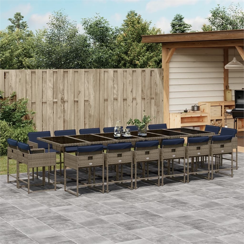vidaXL 17 Piece Poly Rattan Foldable Patio Dining Set in Gray