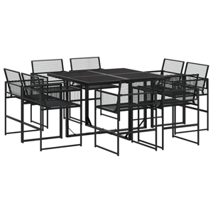 vidaXL 9 Piece Poly Rattan Garden Dining Set in Black