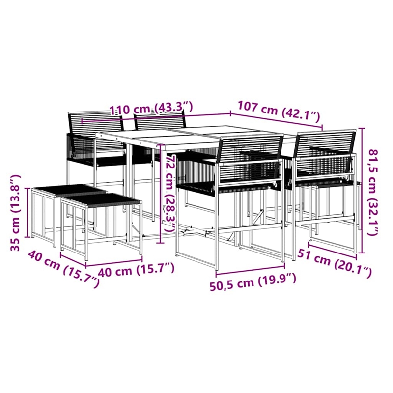 vidaXL 9 Piece Garden Dining Set in Black