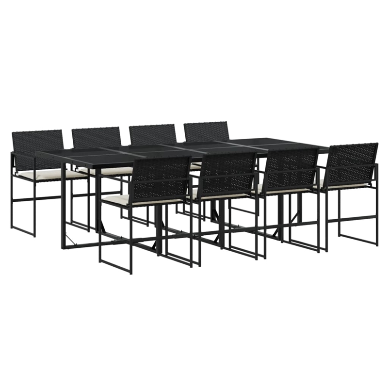 vidaXL 9 Piece Poly Rattan Garden Dining Set in Black/Cream White