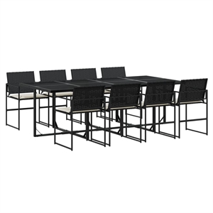 vidaXL 9 Piece Poly Rattan Garden Dining Set in Black/Cream White