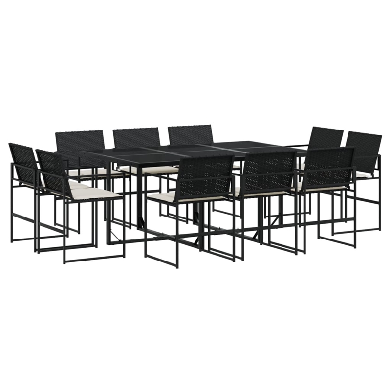 vidaXL 11 Piece Poly Rattan Garden Dining Set in Black/Cream White