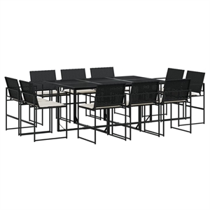 vidaXL 11 Piece Poly Rattan Garden Dining Set in Black/Cream White