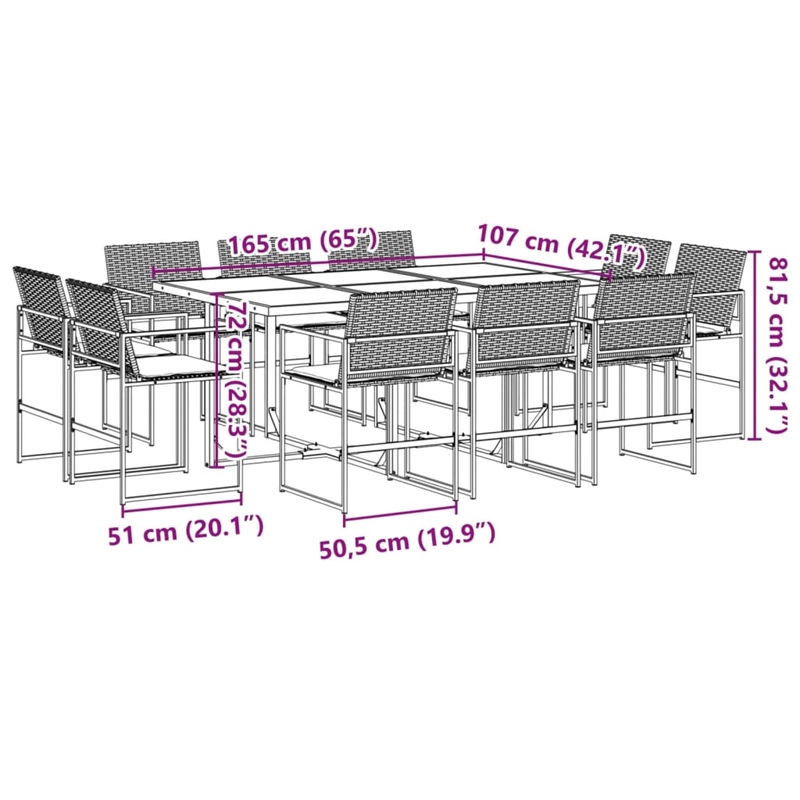 vidaXL 11 Piece Poly Rattan Garden Dining Set in Black/Cream White