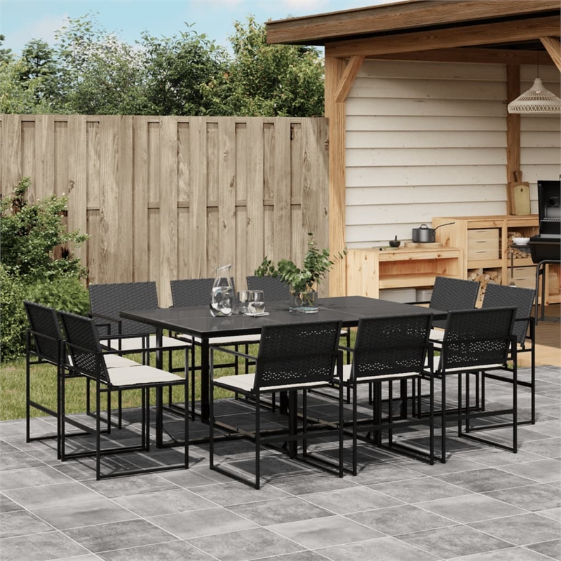 vidaXL 11 Piece Poly Rattan Garden Dining Set in Black/Cream White