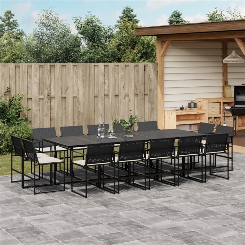 vidaXL 14 Piece Poly Rattan Garden Dining Set in Black/Cream White