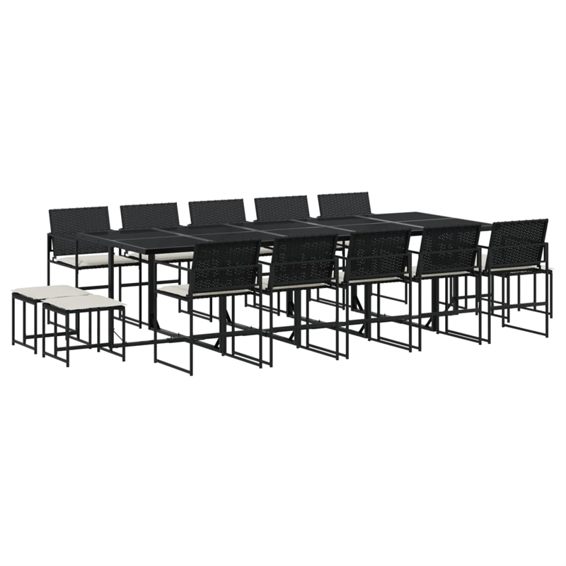 vidaXL 15 Piece Rattan Garden Dining Set in Black/Cream White