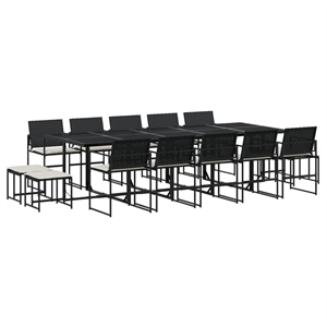 vidaXL 15 Piece Rattan Garden Dining Set in Black/Cream White