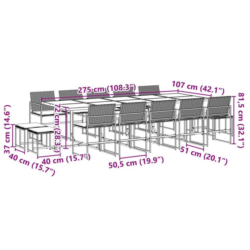 vidaXL 15 Piece Rattan Garden Dining Set in Black/Cream White