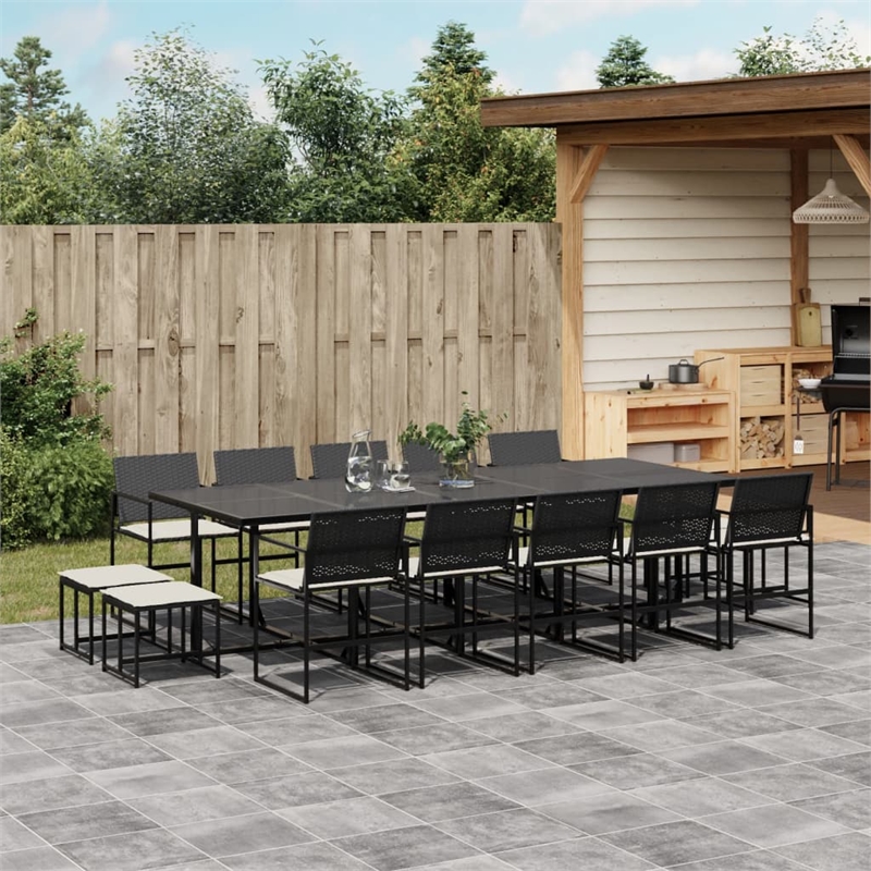 vidaXL 15 Piece Rattan Garden Dining Set in Black/Cream White