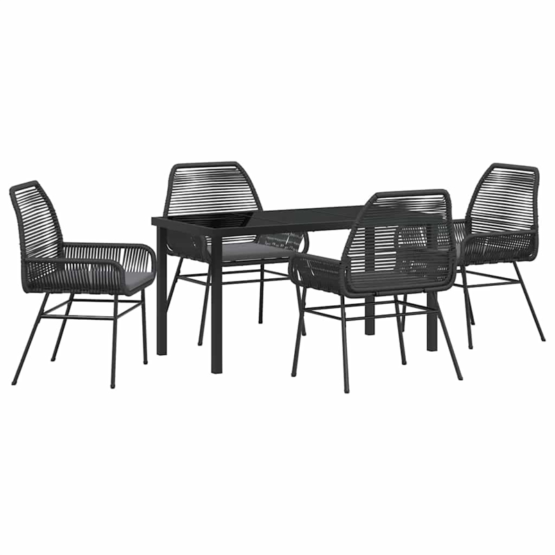 vidaXL 5 Piece Poly Rattan Garden Dining Set with Cushions in Black
