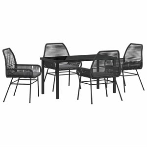 vidaXL 5 Piece Poly Rattan Garden Dining Set with Cushions in Black
