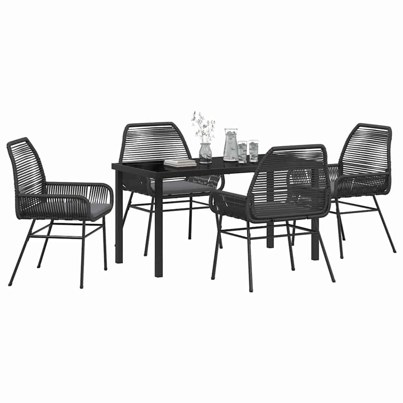 vidaXL 5 Piece Poly Rattan Garden Dining Set with Cushions in Black