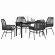 vidaXL 5 Piece Poly Rattan Garden Dining Set with Cushions in Black