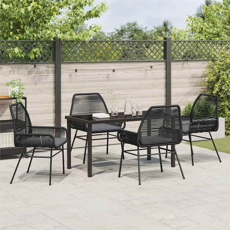 vidaXL 5 Piece Poly Rattan Garden Dining Set with Cushions in Black